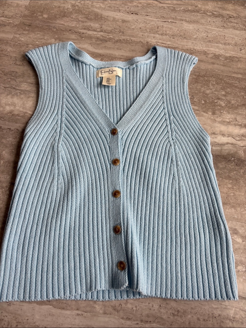 Cropped Ribbed V-Neck Button-Front Sweater Vest